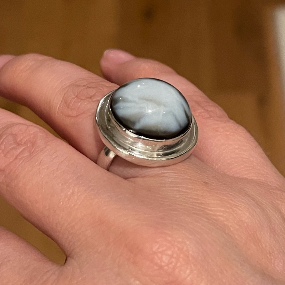 Solid Sterling Silver Agate Size 7.0 Ring - image 8